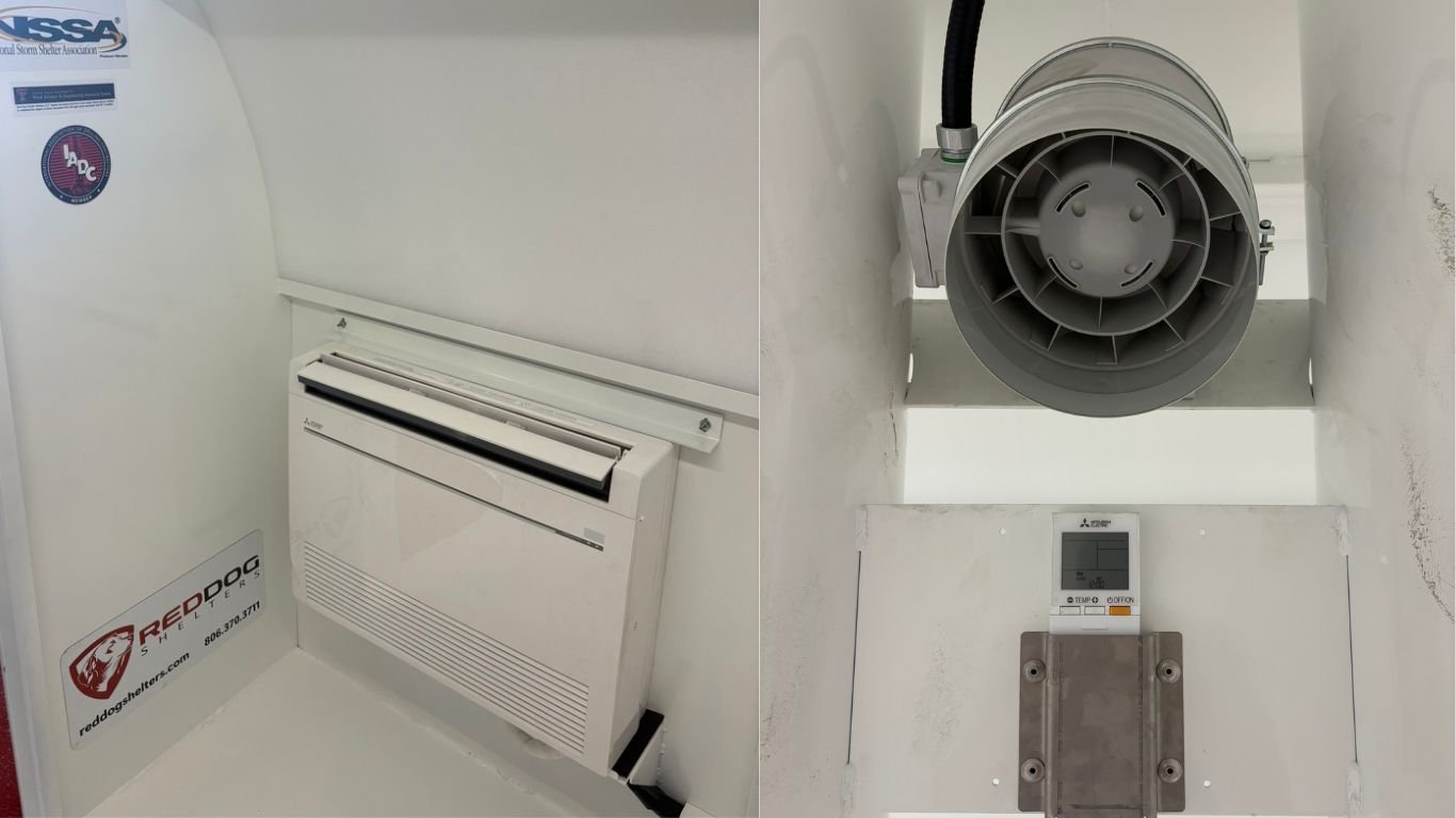 storm shelter ventilation inside red dog mobile shelter